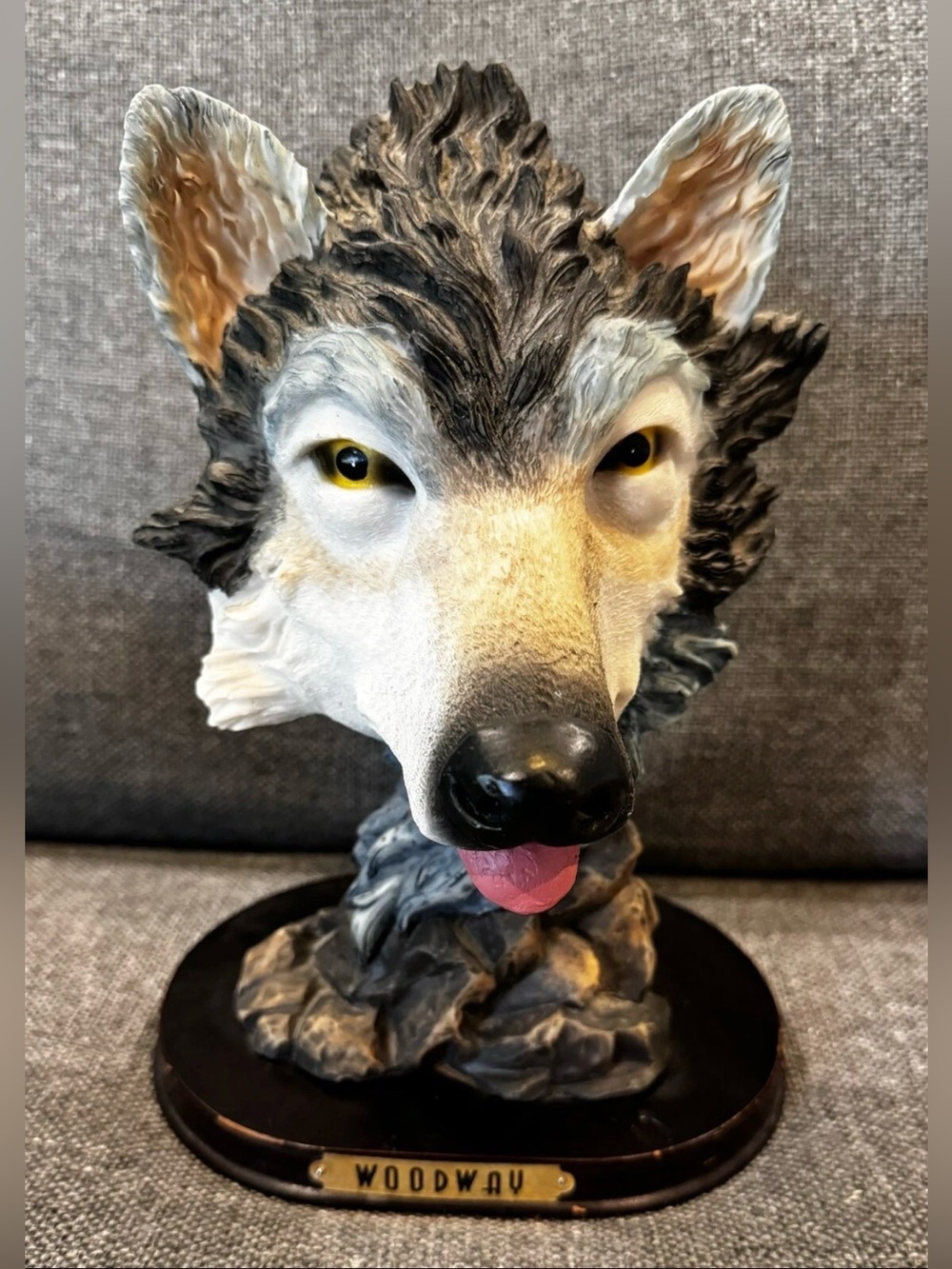 Wolf Head Figurine Resin on Stand 9 inches Tall